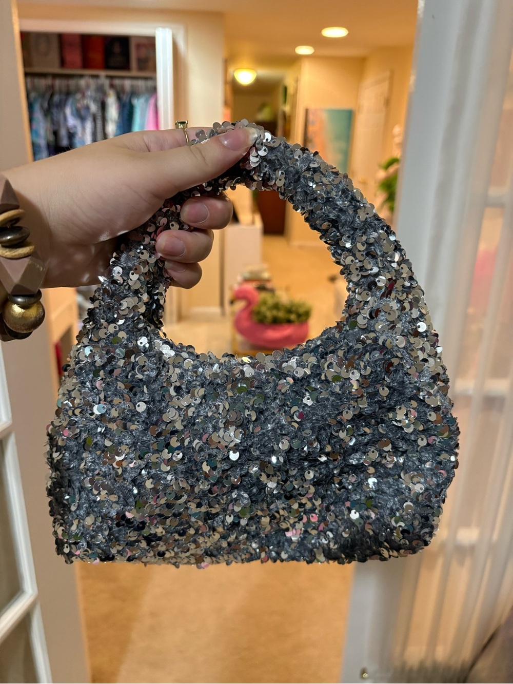 H&M Silver Sequin Mini Handle Bag